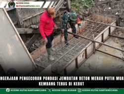 Pengerjaan Pengecoran Pondasi Jembatan Beton Merah Putih Muara Kembang Terus Di Kebut